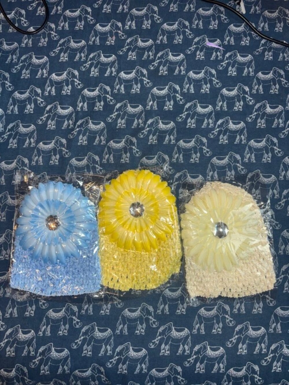 Lot of 3 Infant Interchangeable Daisy Beanie Hats • Stretchy Mesh 2.50 ea or 3x$
